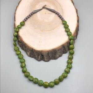 Vintage Mosaic Green Turquoise Native American Beaded Necklace Artisan UNISEX